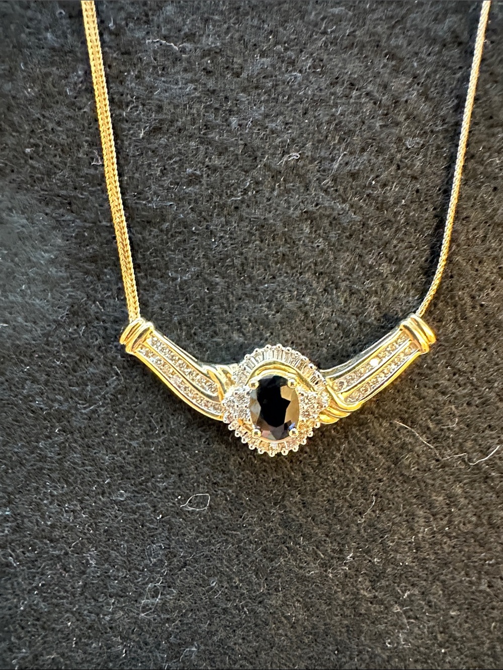 Vintage Sapphire and diamond Necklace with Center Stone 14k